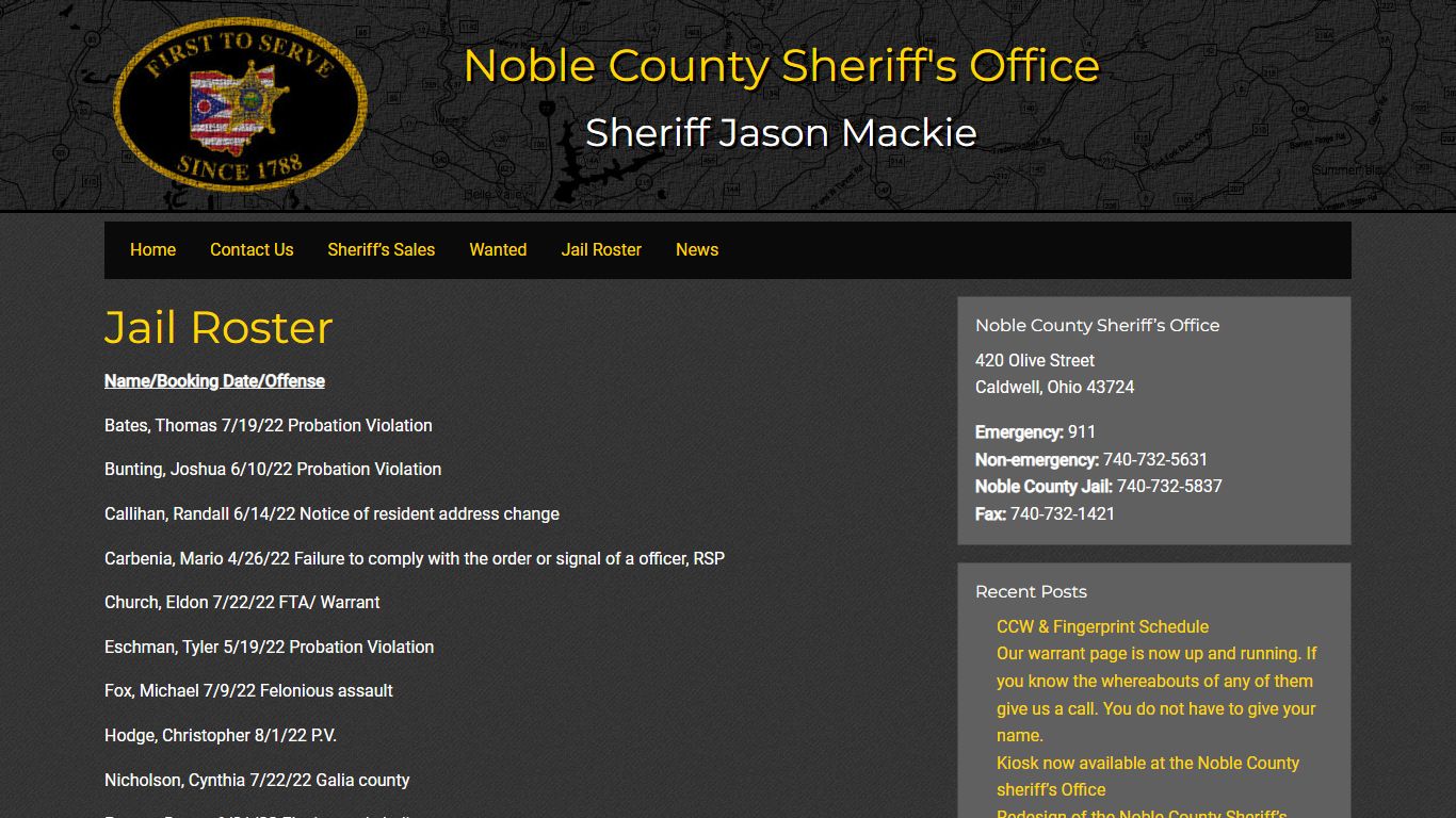Jail Roster - Noble County Sheriff's Office